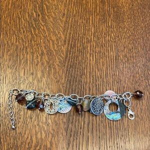 Purple and opal linked silver bracelet